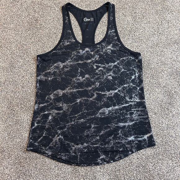 Zyia Active Black Havana Sparkly Sheer Striped Tank Top - Size Small - Picture 2 of 6